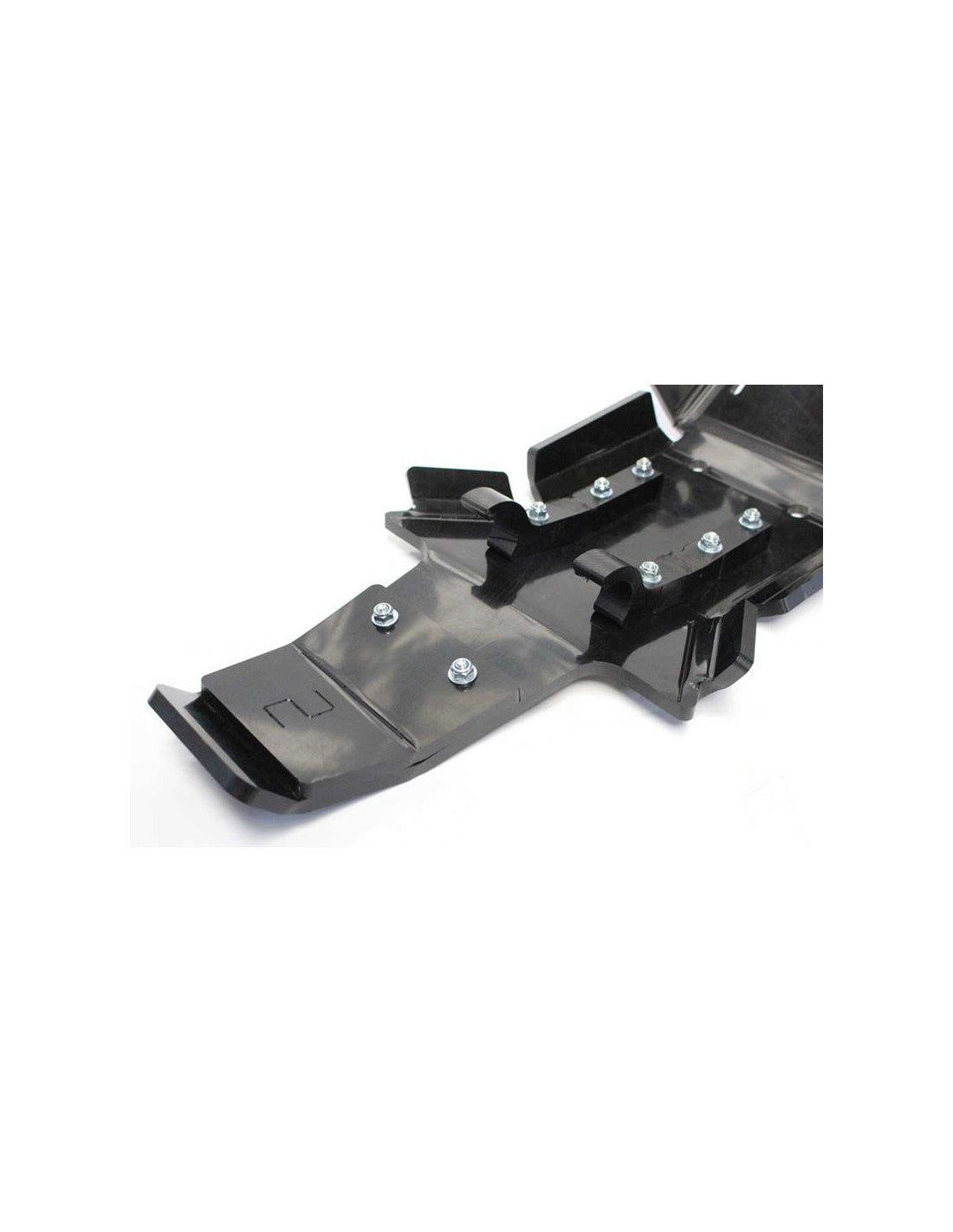 Vue rapprochée de la protection de biellette du sabot noir en plastique PEHD pour Husqvarna 250 - 300 2T