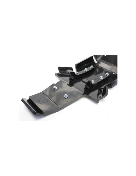 Vue rapprochée de la protection de biellette du sabot noir en plastique PEHD pour Husqvarna 250 - 300 2T