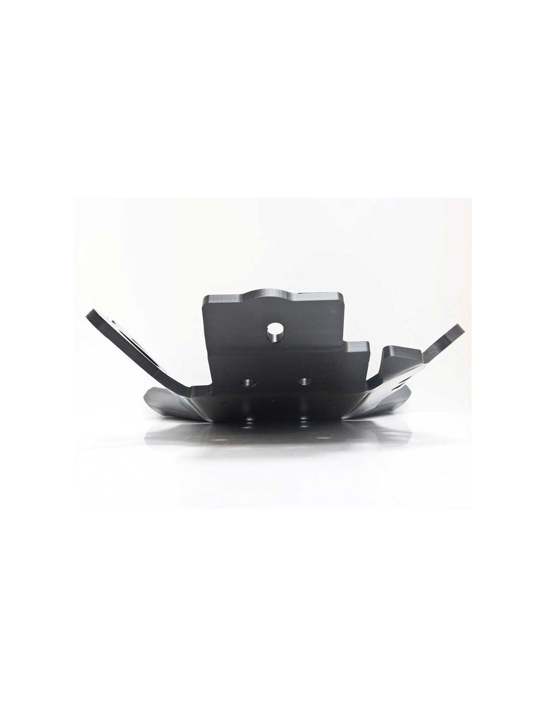 Front view of the black HDPE plastic skid plate with linkage guard for KTM 250EXC - 300EXC