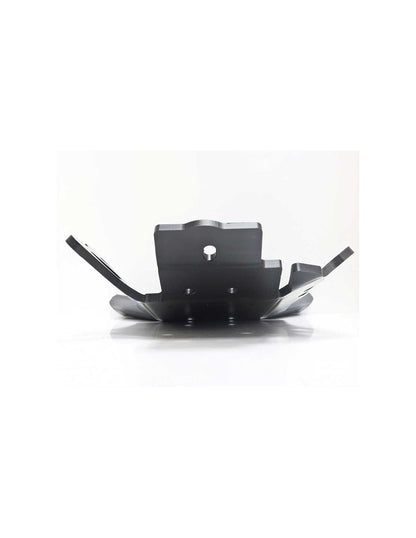 Front view of the black HDPE plastic skid plate with linkage guard for KTM 250EXC - 300EXC