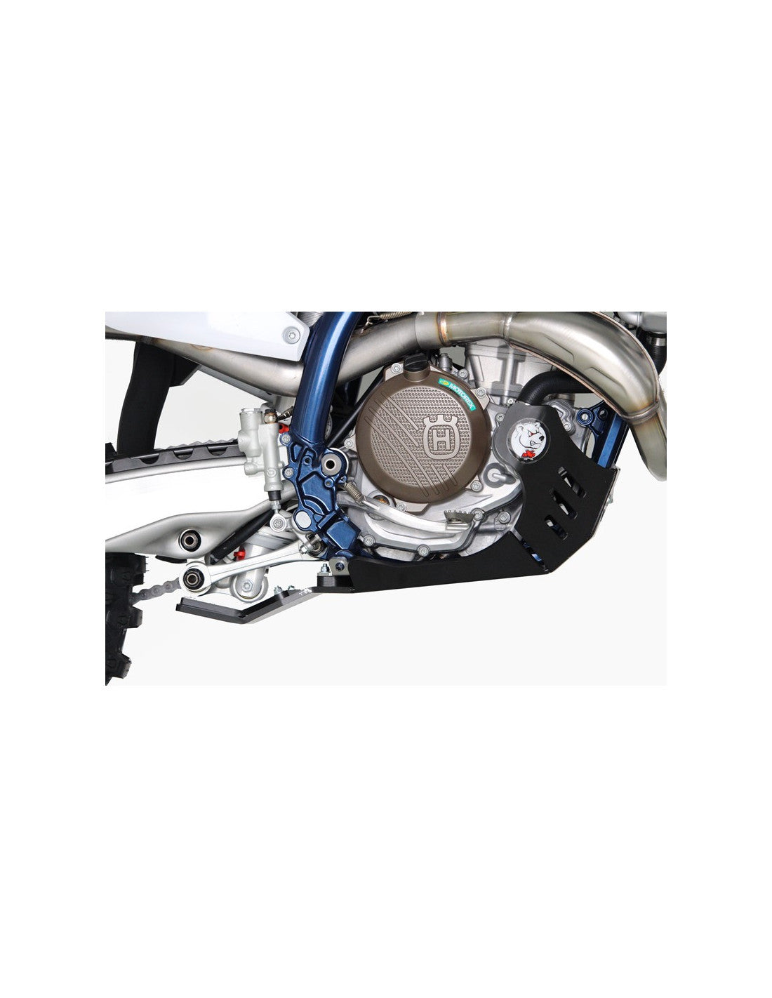 Right side of the black HDPE plastic skid plate with linkage guard for KTM - Husqvarna