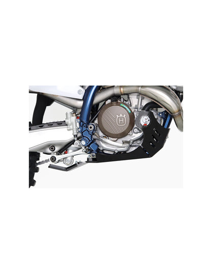 Right side of the black HDPE plastic skid plate with linkage guard for KTM - Husqvarna