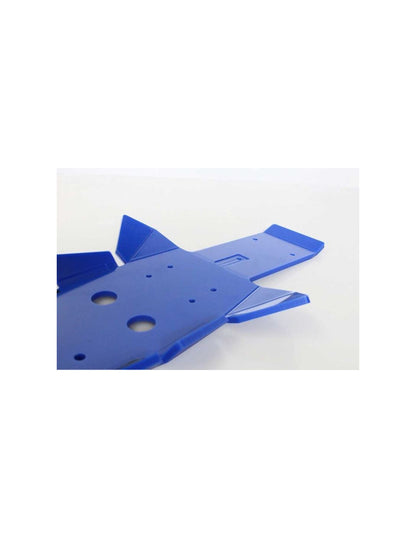 Vue rapprochée de la protection de biellette du sabot bleu en plastique PEHD avec protection de biellette pour Sherco 250 - 300S