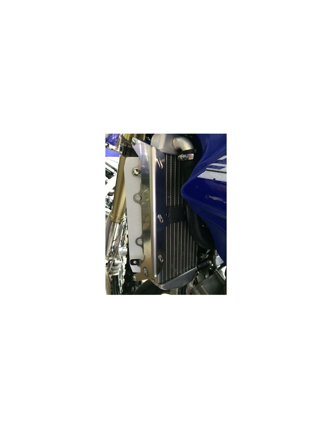 Radiator braces in aluminum with blue spacers for Yamaha YZ125